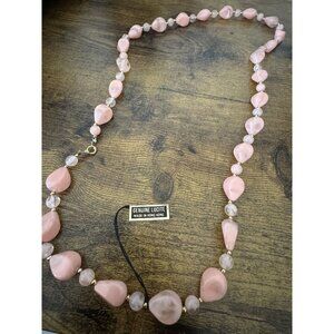Vintage Lucite Beaded Necklace Pink & Clear Beads Made In Hong Kong